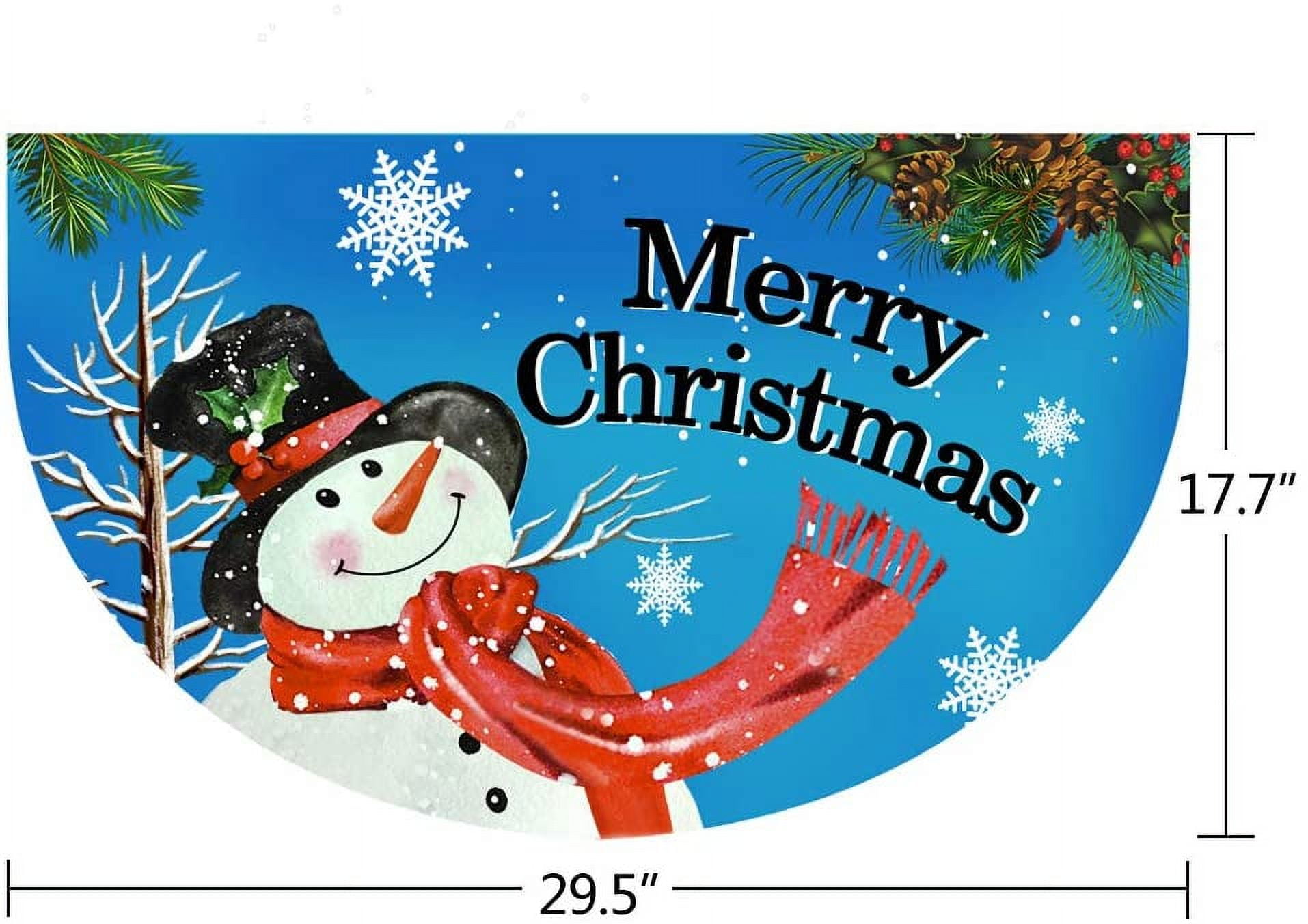 Half Round Rubber Door Mat, Decorative Indoor Outdoor Christmas Doormat Non Slip Front Door Mat, Easy to Clean Low Profile Mat for Entry Patio Garage High Traffic Areas, 17.7" x 29.5" (Xmas Doormat)