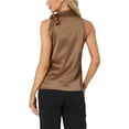 thumbnail image 3 of INSPIRE CHIC Women's Satin Tank Tops Sleeveless Bow Tie Neck Solid Work Blouses XL Brown, 3 of 6