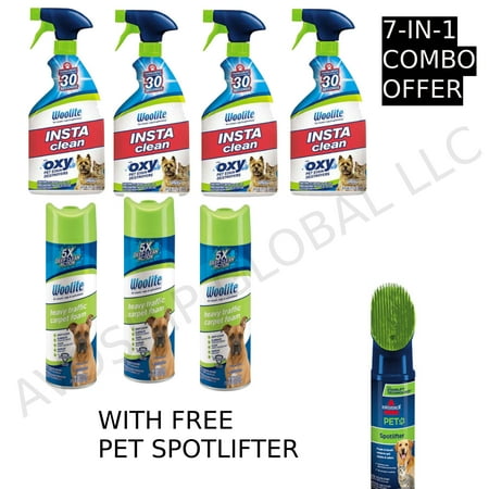 BISSELL 4 PACK Woolite INSTAclean Pet Stain Remover 32oz + 3 PACK Woolite Heavy Traffic Foam Carpet Cleaner ( 22 oz ) + FREE Spot & Stain Pet Carpet & Upholstery Cleaner