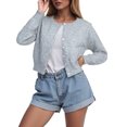 thumbnail image 2 of idosla Women Casual Open Front Button Down Cropped Cardigan Sweaters Y2k Crewneck Long Sleeve Fall Knitwear Teen Clothes (Grey, S), 2 of 6
