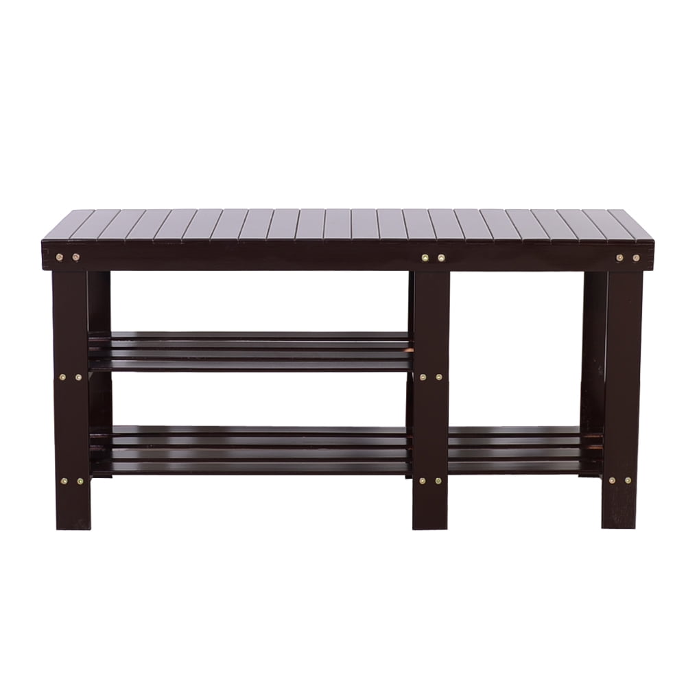 Lowestbest Strip Type Bamboo Stool Shoe Rack with Boots Compartment, Coffee