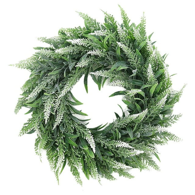Corona artificial, corona de lavanda de 14,2'', corona de primavera, corona redonda para el Blanco verde