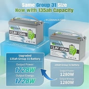 12V 135Ah LiFePO4 Lithium Battery Bluetooth,Group 31 Batteries for RV,Solar,Marine,Camping,Built in Smart 100A BMS,TCBWORTH Deep Cycles,Low Temp Cut off