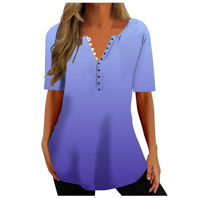 Birdeem Mode Femme Col en V Imprimé Décontracté Manches Courtes Ample Haut/chemise