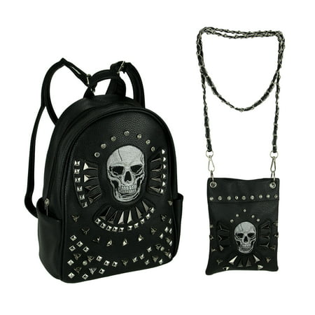Gothic Skull Studded Concealed Carry Backpack and Crossbody Purse Set