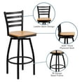 thumbnail image 4 of Drevy HERCULES Series Black Ladder Back Swivel Metal Barstool - Natural Wood Seat, 4 of 8