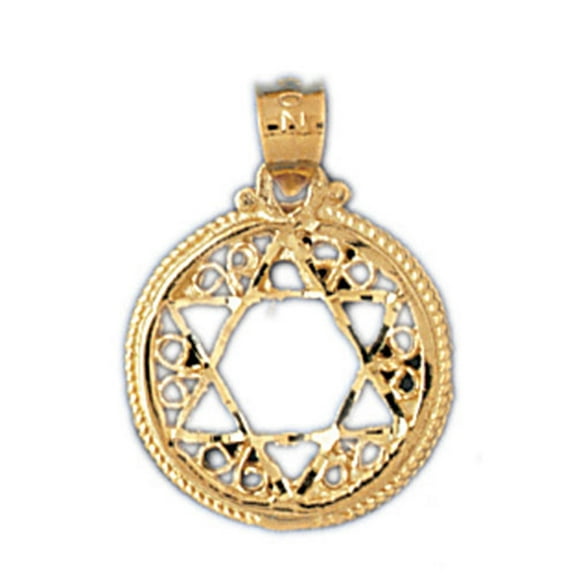 14K Yellow Gold Star of David Pendant - 20 mm