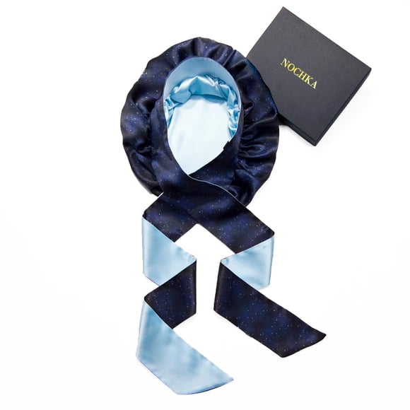 Bonnet en Soie de Mûrier 100 % Pure à Imprimé Minuit avec Attaches - Bonnet en Soie Réversible pour Dormir pour Femmes - Bonnet Enveloppant en Satin pour Femmes Noires - Bonnet en Soie pour Dormir - Fabriqué aux É.-U.