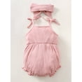 thumbnail image 4 of NZRVAWS Baby Girls Outfits Straps Solid Color Romper Headband 2Pcs Clothes Set Pink 3-6 Months, 4 of 7