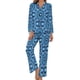 thumbnail image 2 of Pijama de copo de nieve azul con estampado navideño para mujer, ropa de dormir informal con cuello en V, Conjunto de pijama elegante de manga larga de diseño de 2 piezas, 2 of 4