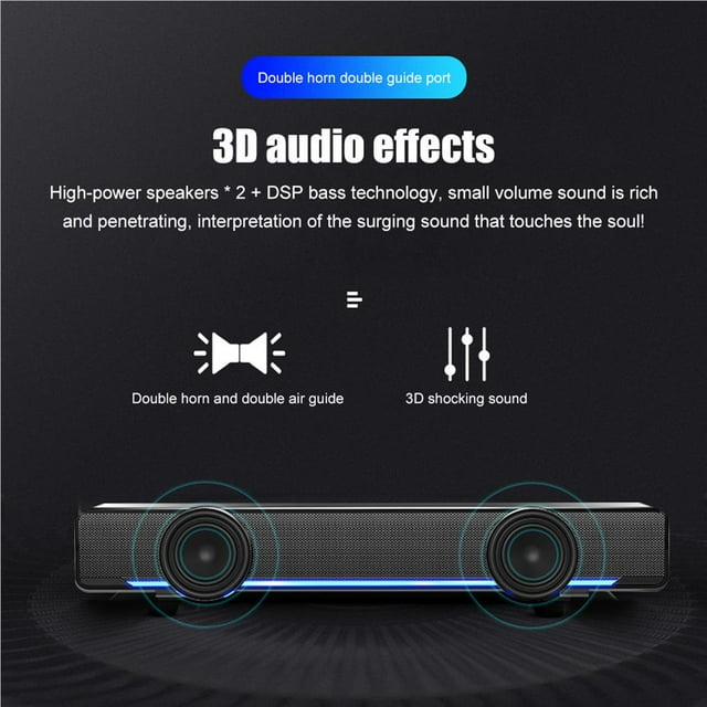 VONKY V-196 Computer Speaker Bar Stereo Subwoofer Music Player Bass Surround Sound Box 3.5mm Audio Input For PC Laptop Black