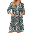 thumbnail image 3 of Zipper Women's Robes Lightweight Soft Bathrobes for Women Zipper Front 3/4 Sleeve Knee Length Maple Leaf Print Trendy Pajama Sleepwear with Pockets Green L, 3 of 8