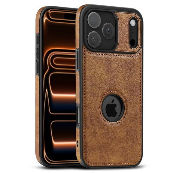 AIOVETEAB Compatible with iPhone 17 Pro Max Case Premium Leather TPU Hybrid Case Cover,Brown