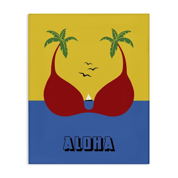 Stupell Industries Coastal Tropical Aloha Saying Swimsuit Palm Trees Design Canvas Art, 30 x 40, by Bellassai Art