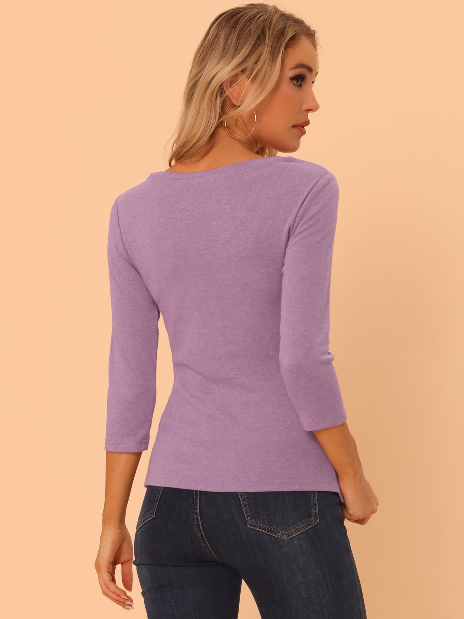 DARING DIVA V Neck Knitted Buttons Decor Ruched Blouse Top L Gray Purple