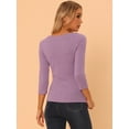 thumbnail image 4 of DARING DIVA V Neck Knitted Buttons Decor Ruched Blouse Top L Gray Purple, 4 of 6