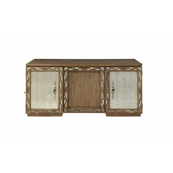 32" X 66" X 30" Antique Gold Wood Glass Mirror Executive Desk