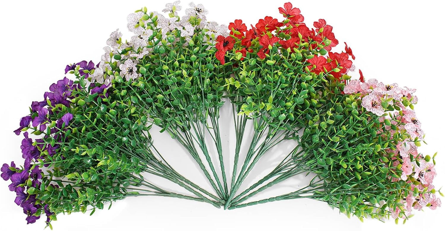 ZOELNIC 12 Bundles Artificial Fake Flowers Outdoors, Realistic UV Resistant Faux Plants with Silk Flowers for Outside Planters Window Box Front Porch Summer Decoration