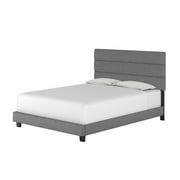 Boyd Sleep Sicily Gray Linen Queen Size Fully Upholstered Platform Bed Frame with Adjustable Headboard