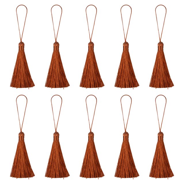 Unique Bargains 6.5' Silky Bookmark Tassels with Loop for DIY Craft Accessory, 20Pack Light Brown