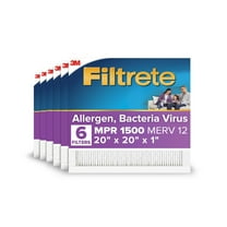 Filtrete 20x20x1 HVAC Furnace Air Filter, MPR 1500 MERV 12, Allergen, Bacteria, Virus, 6 Pack