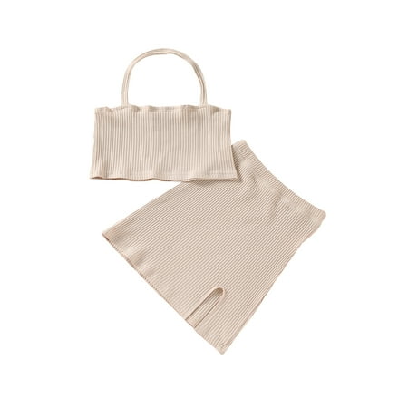 

Canrulo Summer Toddler Kids Girls Clothes 2pcs Solid Sleeveless Halter Vest Tops Elastic Skirts Sets Apricot 4-5 Years