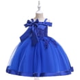 thumbnail image 4 of CPNG Girls' Luxe Off-the-Shoulder Flower Girl Dress – Oversized Satin Bow, Intricate Embroidery & Tulle Ball Gown Skirt with Satin Trim for Weddings & Special Occasions, 4 of 5