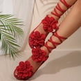 thumbnail image 4 of Rokment Womens Boho Beach Flower Strappy Dress Sandals Ethnic Bohemian Bride Wedding Leather Floral Braided Open Toe Flat Slip on Slides Shoes Summer Red Size 7.5, 4 of 7