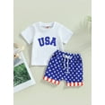 thumbnail image 2 of Bagilaanoe Baby Boy 4th of July Outfits 3M-3T Infant Independence Day Clothes 2PCS Toddler Summer Short Sleeve USA Letter Print T-Shirts Tops Star Stripe Shorts Set, 2 of 9