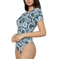 thumbnail image 2 of KLL Women 's Crew Neck Bodysuit Jumpsuits Sunflowers Print Short onesies Stretch T Shirts, 2 of 7