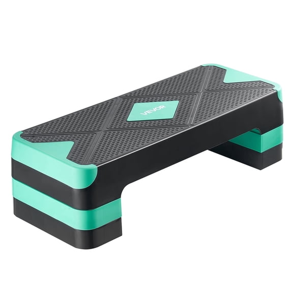 VEVOR Aerobic Exercise Step Platform, 28-Inch Workout Aerobic Stepper, Height Adjustable Fitness Training Step Deck Trainer with 4 Risers, Non-Slip Surface Bench for Home Gym Cardio Strength,Green