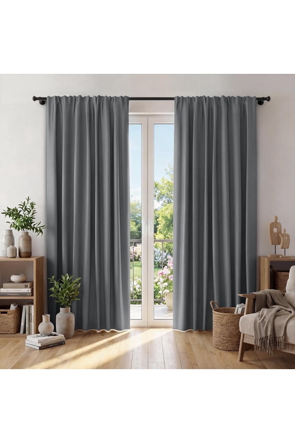 Window Curtains Blackout, Back Tab Curtains 84 Inch, 100% Blackout Curtains Darkening Light Blocking Curtains for Living Room Bedroom Full Light Blocking Curtains 2 Panel Set,W52 x L84, Gray