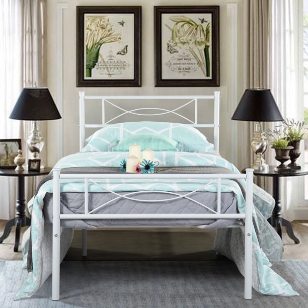 Elephance 12.7'' High Metal Platform Bed Frame with Two Bowknot