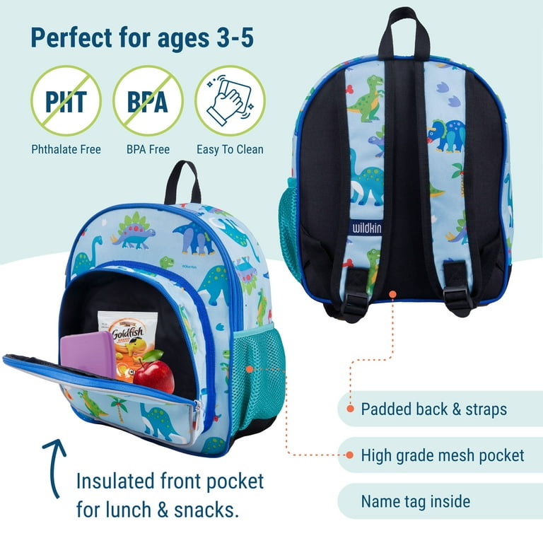 Wildkin Kids 12 Inch Backpack for Toddler Boys and Girls Insulated Front Pocket Dinosaur Land Green Walmart
