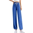 thumbnail image 1 of Timegard Wide Leg Pants for Women Ribbed Drawstring Elastic High Waist Pants Casual Comfy Lightweight Trousers, 1 of 7