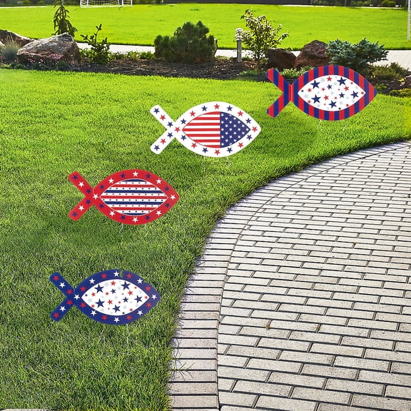 Patriotic Fish Yard Stake Set - 4 Pieces
