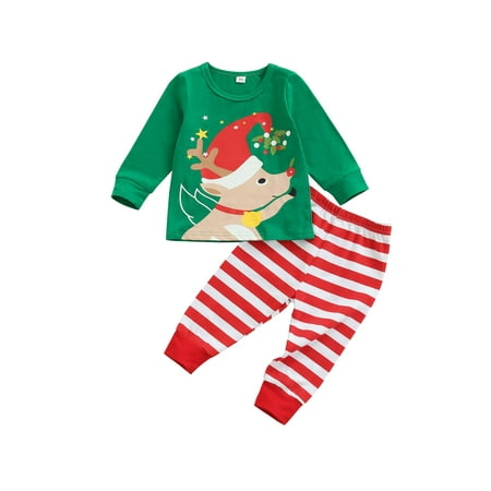 

Kids Baby Boy Girl Christmas Outfits Long Sleeve Print Shirt Red Pants 2 Pcs Clothing Set