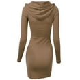 thumbnail image 3 of Doublju Women's Long Sleeve Slim Fit Henley Neck Hoodie Mini Dress, 3 of 4