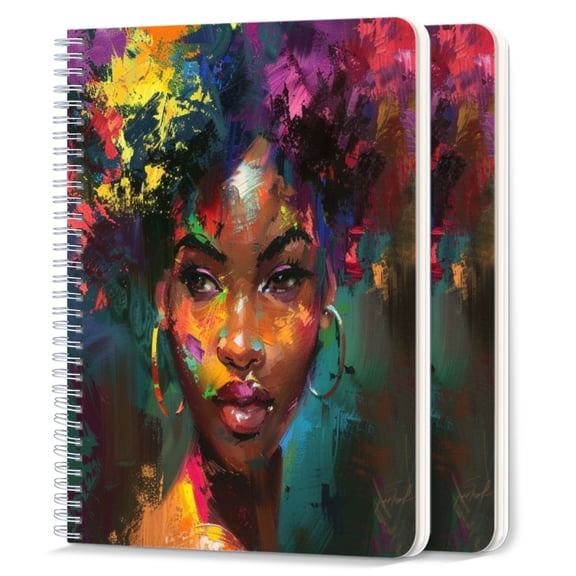 Spiral Notebook,College Ruled Journal,8.26" x 5.71" 50 Sheets/100 Pages,2 Pack - Beautiful Black Woman With Colorful Afro Hairstyle