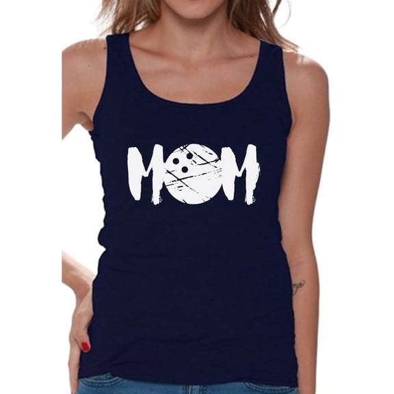 Women's MOM Bowling Mothering Graphic Tank Tops White Gift Idea for Sport Moms