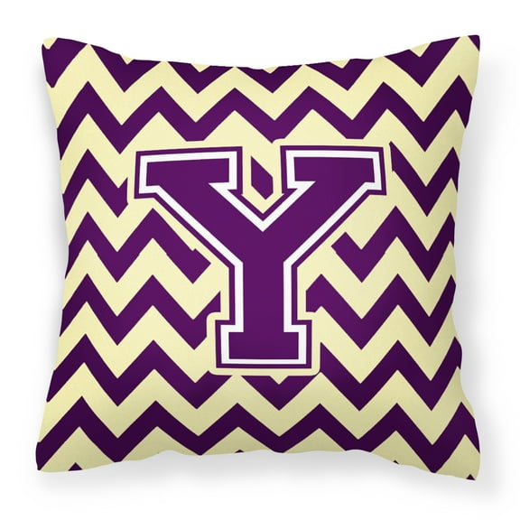 Letter Y Chevron Purple and Gold Fabric Decorative Pillow