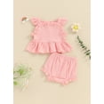 thumbnail image 4 of Biekopu Baby Girl 2Pcs Summer Outfits Fly Sleeve Button Down Ruffle Tops + Shorts Set Infant Clothes, 4 of 9