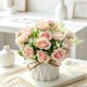 thumbnail image 4 of Jarrón de cerámica con arreglos de flores artificiales – Decoración de bola floral de seda falsa, ramo de plástico, tallos ajustables, centro de mesa para fiesta en casa y oficina de boda, 4 of 6