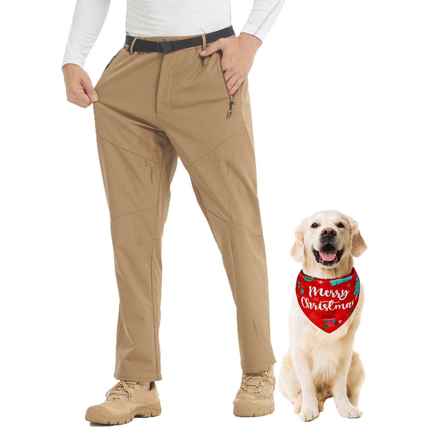 YUSHOW Waterproof Fleece Lined Pants Men Winter Snow Softshell Cold