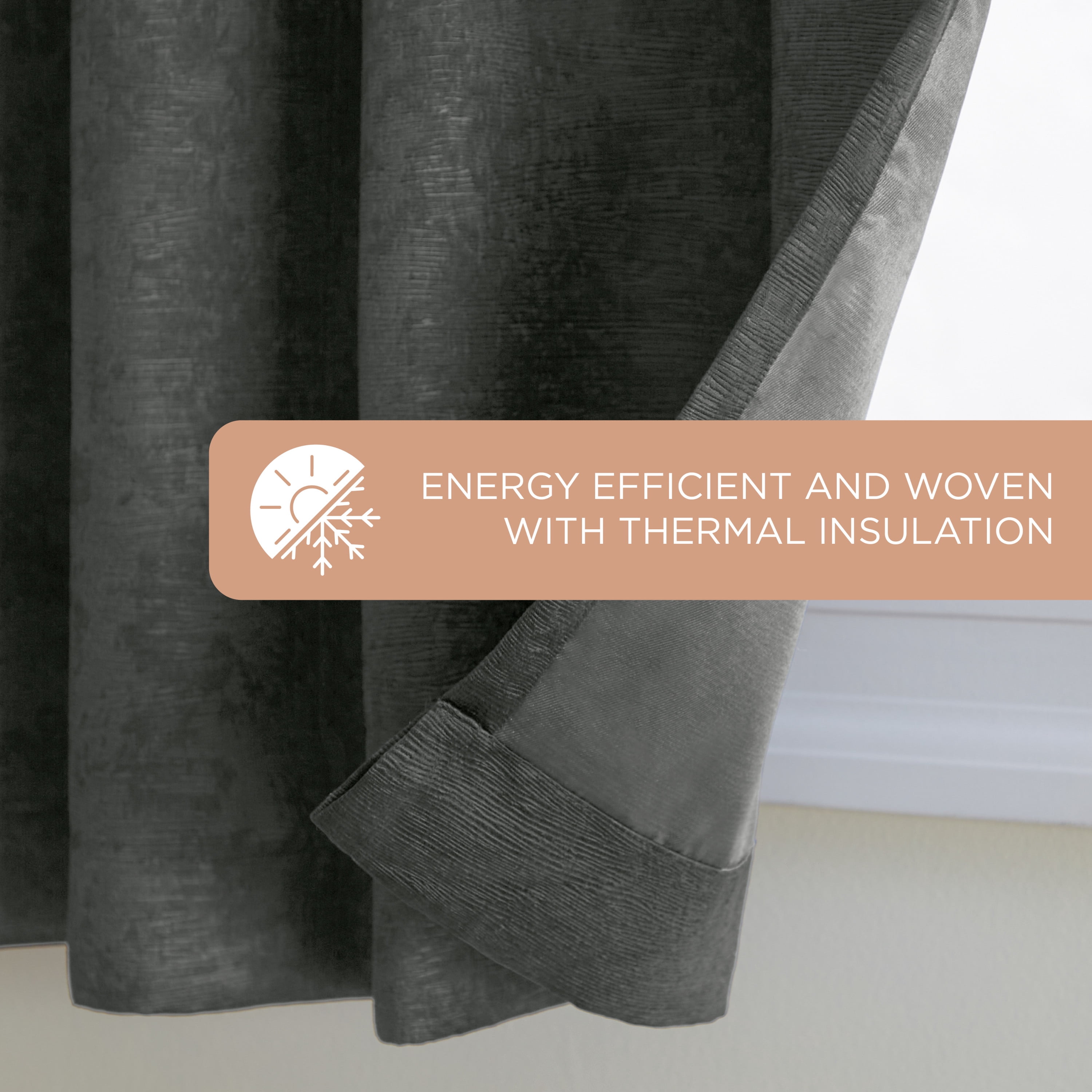 TOWN & COUNTRY EVERYDAY Lustre Solid Heavyweight Textured Sateen Indoor Curtains, Room Darkening Opacity, Grommet Top, Energy Efficient, 2-Pack Set, 52"x96", Charcoal