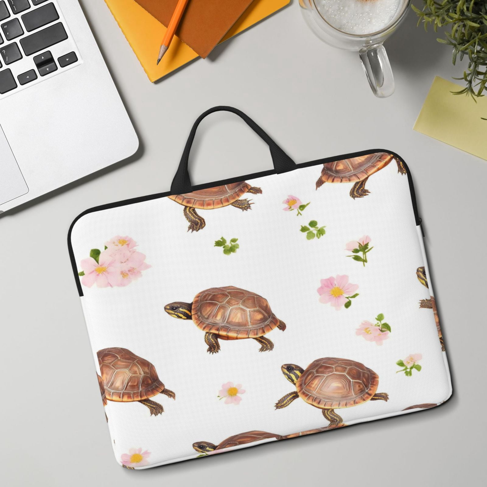 Laptop Sleeve Bag For Women Men 14inch Waterproof Durable Protective Computer Carrying Cover Handle Laptop Case Bag Pink-Colored Turtle Flower