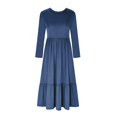 thumbnail image 3 of Liquidation! Hontri Robes pour Femmes 2024 Robe Décontractée à Manches Longues Plissée Col Rond Couleur Unie Robes pour Femmes Bleu,m, 3 of 4
