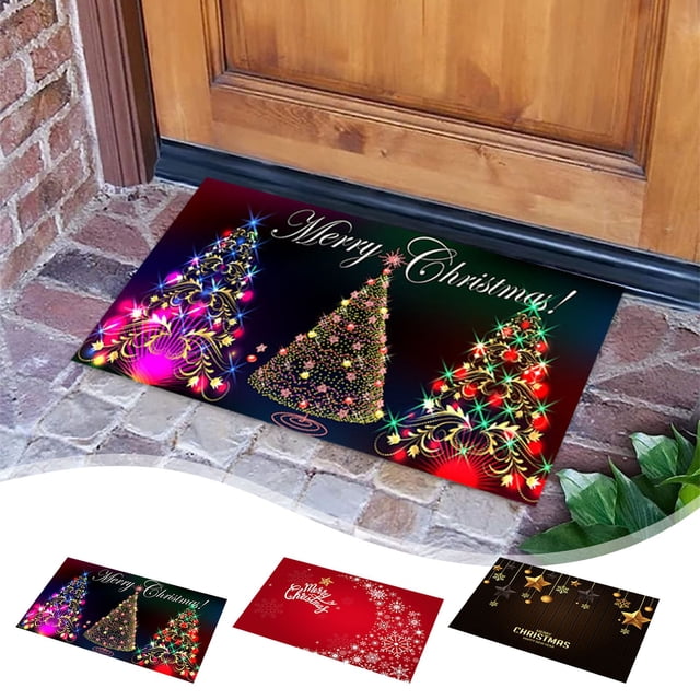 Tapis de Porte de Noël Extérieur, Sapins de Noël Tapis Décoratif de Noël, Tapis de Bienvenue Joyeux Noël pour Porte d'Entrée, Tapis de Sol Antidérapant Rouge de Noël pour Entrée Extérieure