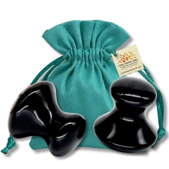 Gua Sha Mushroom Set, Jaw Sculpting Tools, Obsidian Stone Facial Toning and Yoga Sculpt Massage Tool, 2 Gua Sha Mushrooms for Skin and Facial Treatment, Obsidian Stone Facecare Tools