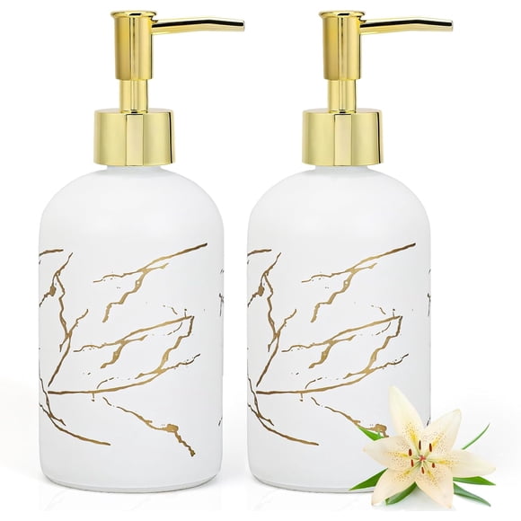 Dispensador de jabon baño Juego de 2 Piezas 400ml,diseño de mármol Dorado y Blanco,Dispensador de jabón líquido de Manos para baño y Cocina líquido,loción,Jabón de Manos, champú, Gel de Ducha